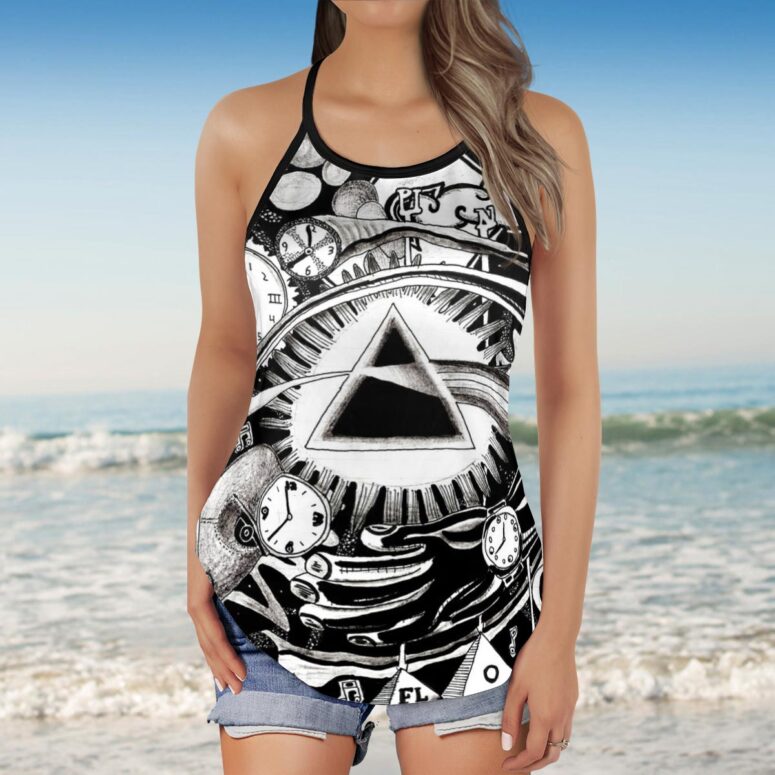 DSOTM Hand Draw Art Pink Floyd Criss Cross Tank Top