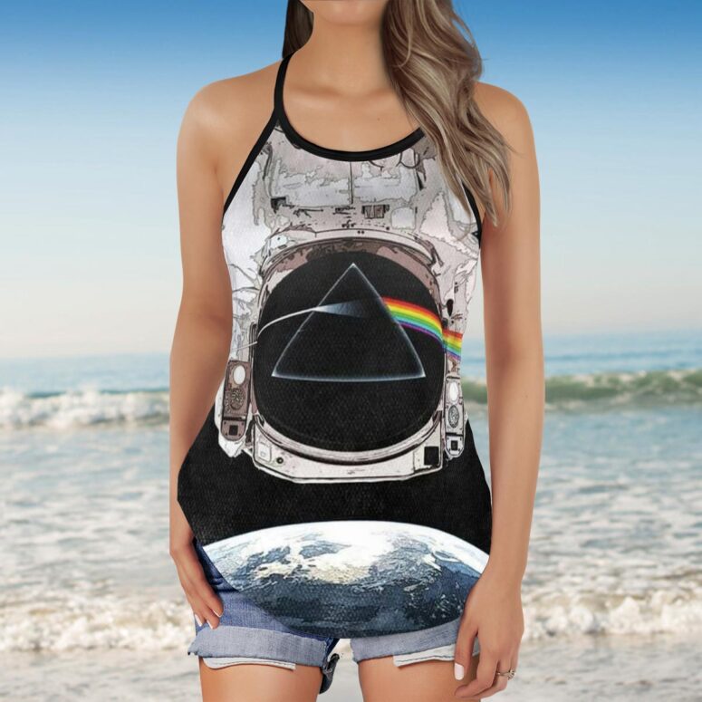 Dark Side Of The Moon Astronaut Pink Floyd Criss Cross Tank Top