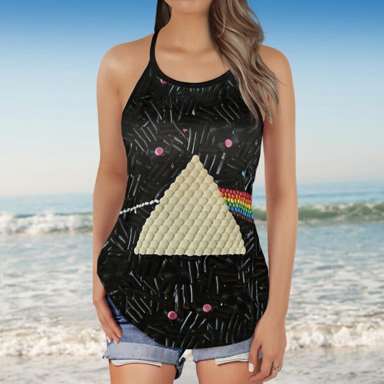Dark Side Of The Moon Candy Pink Floyd Criss Cross Tank Top Dark Side Of The Moon Candy Pink Floyd Criss Cross Tank Top