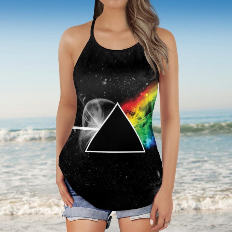 Dark Side Of the Moon in Space Pink Floyd Criss Cross Tank Top