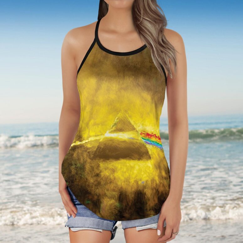Golden Dark Side Of The Moon Pink Floyd Criss Cross Tank Top