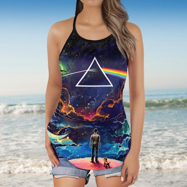 Looking For Dark Side Of The Moon Pink Floyd Criss Cross Tank Top