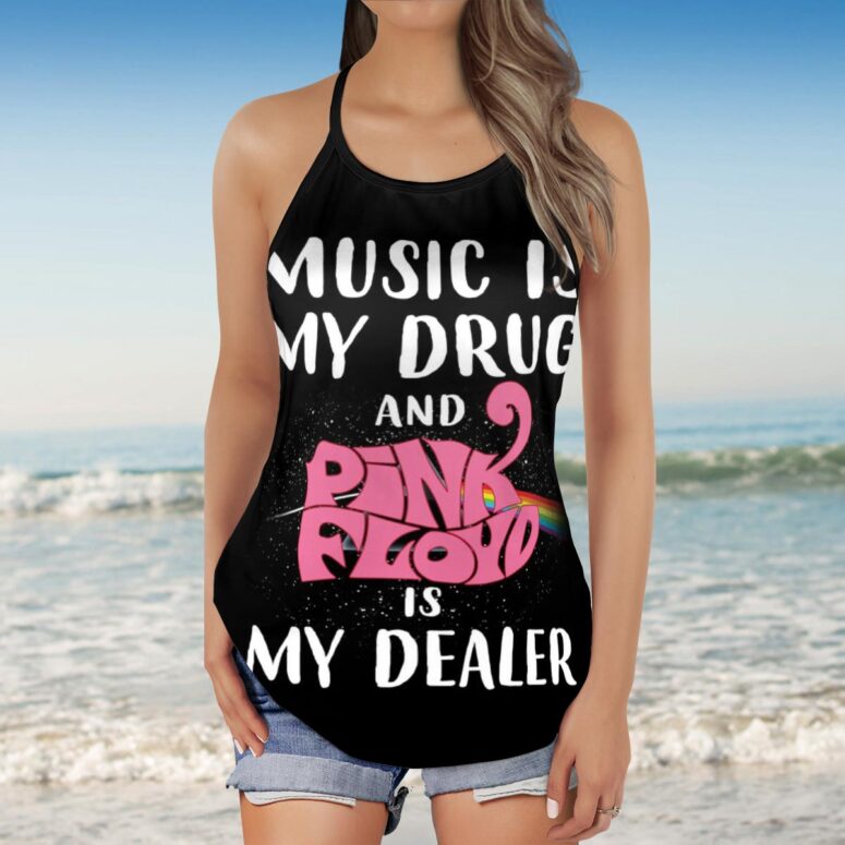 Music is my drug and PinkFloyd is my dealer Criss Cross Tank Top Music is my drug and PinkFloyd is my dealer Criss Cross Tank Top