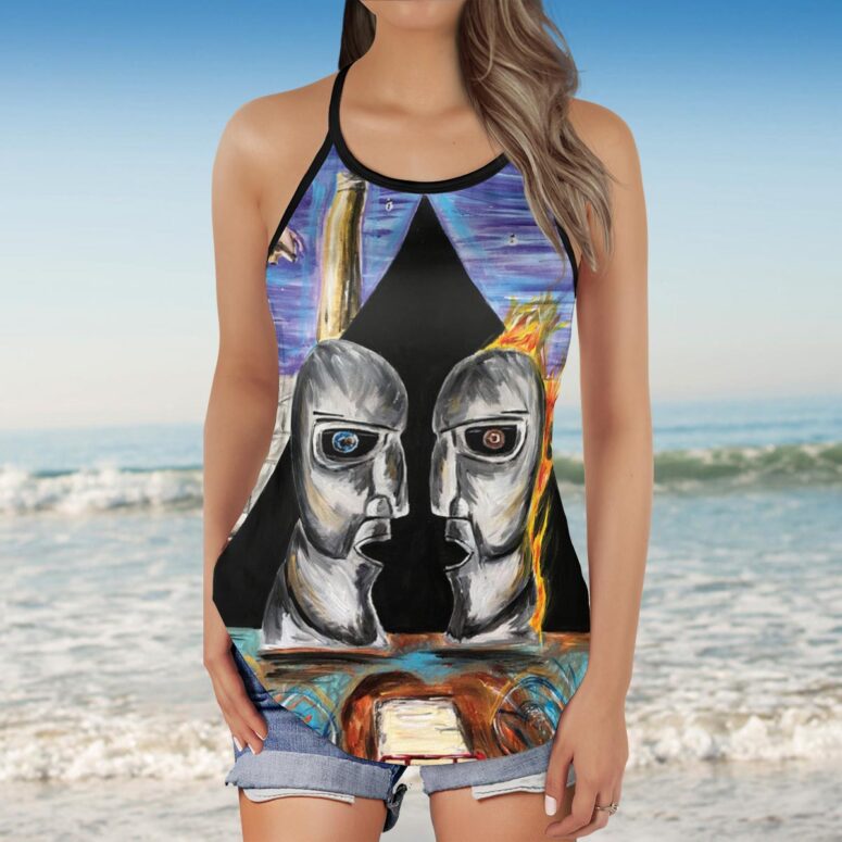 Pink Floyd Album Cover Drawing Art Criss Cross Tank Top