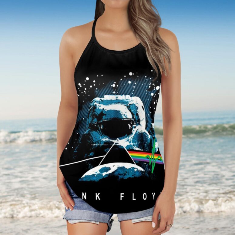 Pink Floyd Dark Side Of Moon Art Blue Criss Cross Tank Top Pink Floyd Dark Side Of Moon Art Blue Criss Cross Tank Top
