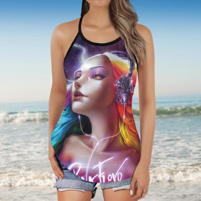 Pink Floyd Lady Art Criss Cross Tank Top Pink Floyd Lady Art Criss Cross Tank Top