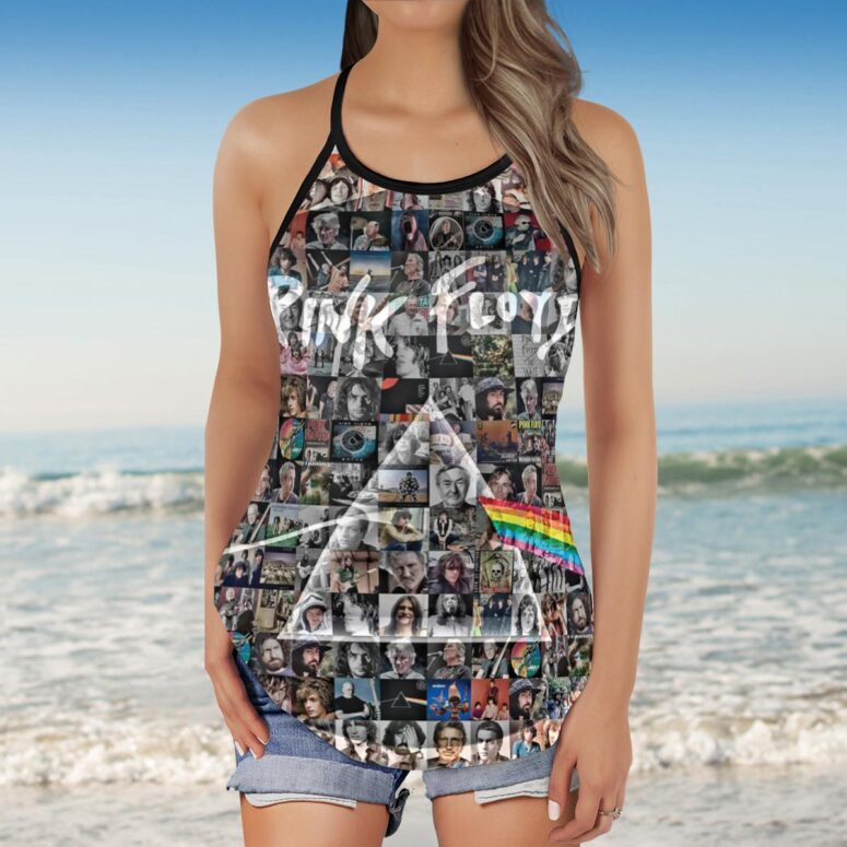 Pink Floyd Photo Mosaic Print Art of All Things Criss Cross Tank Top