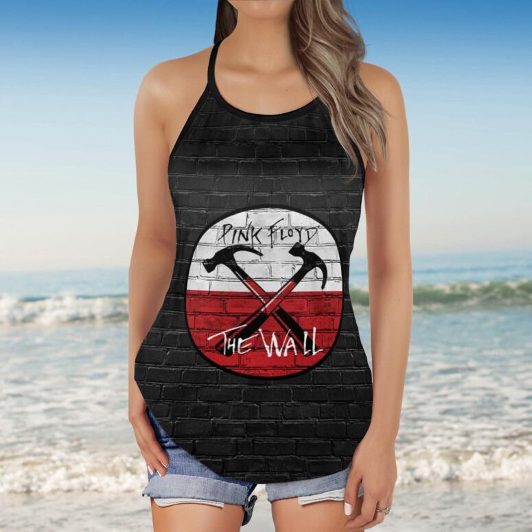 Pink Floyd The Wall Emblem on Brick Background Criss Cross Tank Top