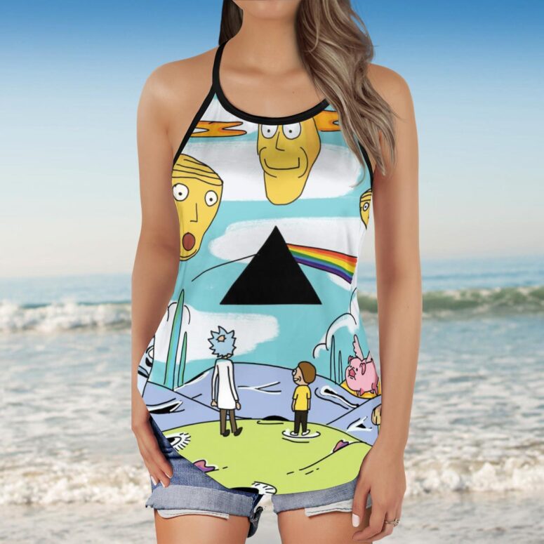Rick and Morty Looking to DSOTM Pink Floyd Criss Cross Tank Top Rick and Morty Looking to DSOTM Pink Floyd Criss Cross Tank Top
