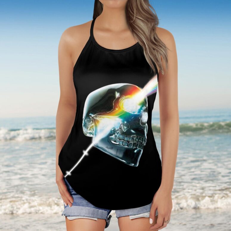 Skull DSOTM Art Pink Floyd Criss Cross Tank Top Skull DSOTM Art Pink Floyd Criss Cross Tank Top