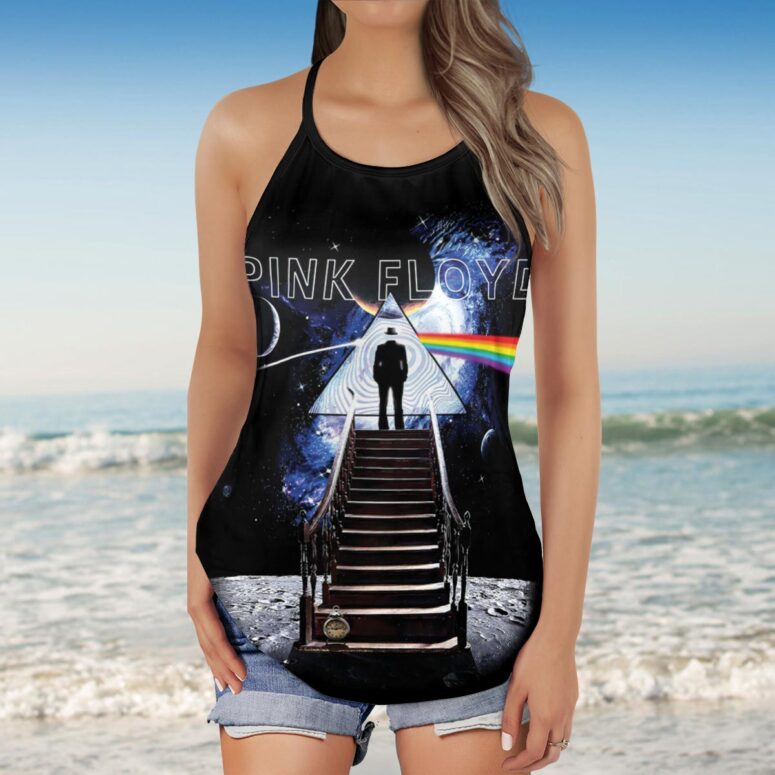 Stairway To The Moon Pink Floyd Criss Cross Tank Top