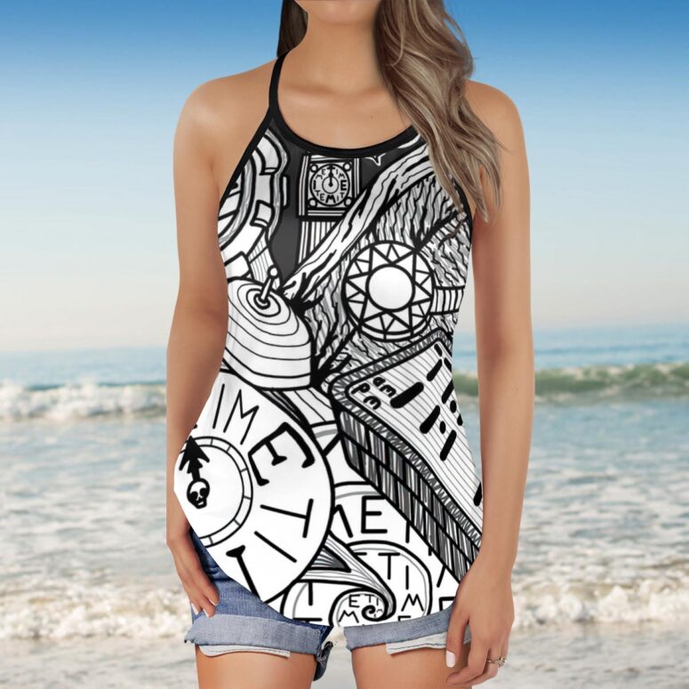 Time Hand drawing art Pink Floyd Criss Cross Tank Top