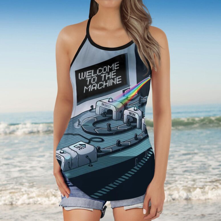 Welcome To The Machine Pink Floyd Criss Cross Tank Top