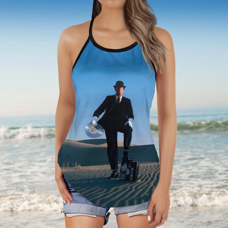 Wish You Were Here Desert Man in Bowler Pink Floyd Criss Cross Tank Top