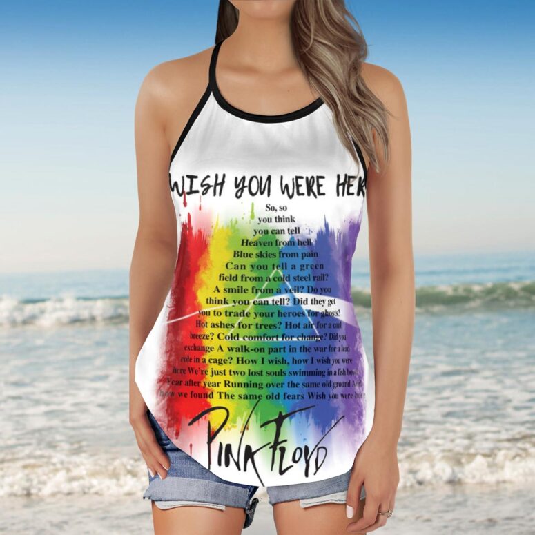 Wish You were here lyric Art Pink Floyd Criss Cross Tank Top