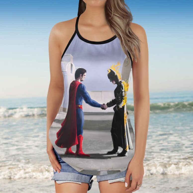 Superman vs Batman Wish You Were Here Pink Floyd Criss Cross Tank Top Superman vs Batman Wish You Were Here Pink Floyd Criss Cross Tank Top
