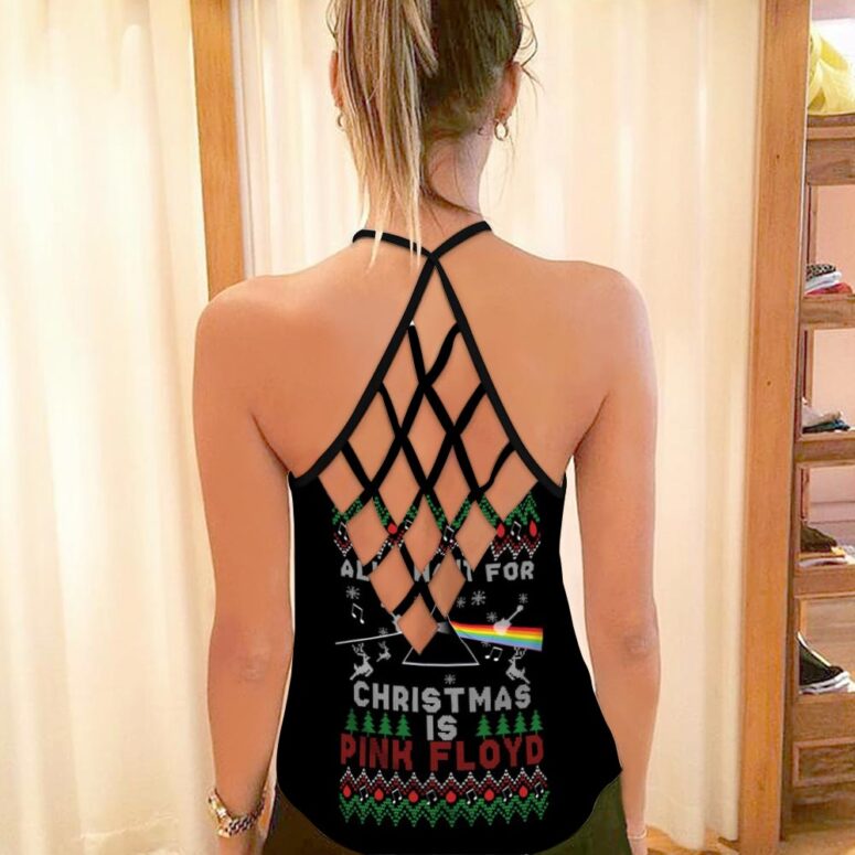 All I Want For Christmas Is Pink Floyd Criss Cross Tank Top