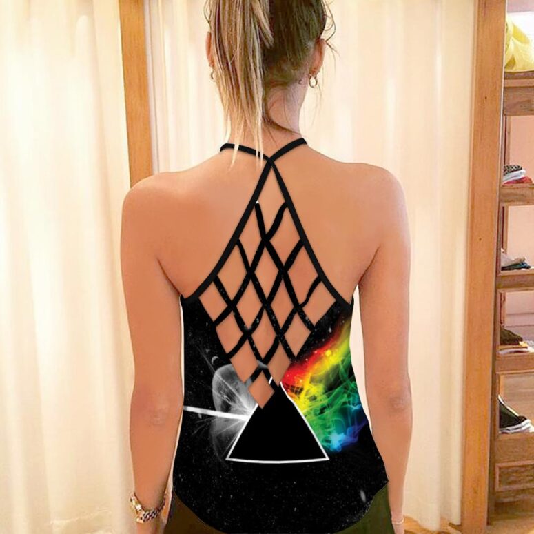 Dark Side Of the Moon in Space Pink Floyd Criss Cross Tank Top