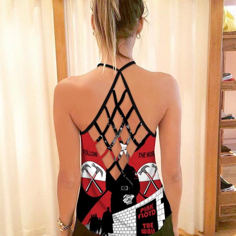 Follow The Worms The Wall Pink Floyd Criss Cross Tank Top