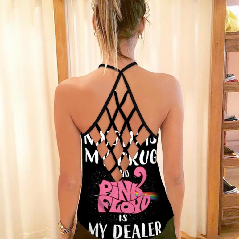 Music is my drug and PinkFloyd is my dealer Criss Cross Tank Top Music is my drug and PinkFloyd is my dealer Criss Cross Tank Top