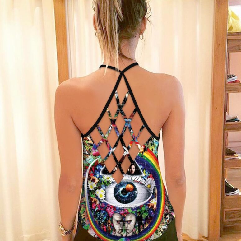 Album Cover Ring Collage Blotter Art Pink Floyd Criss Cross Tank Top