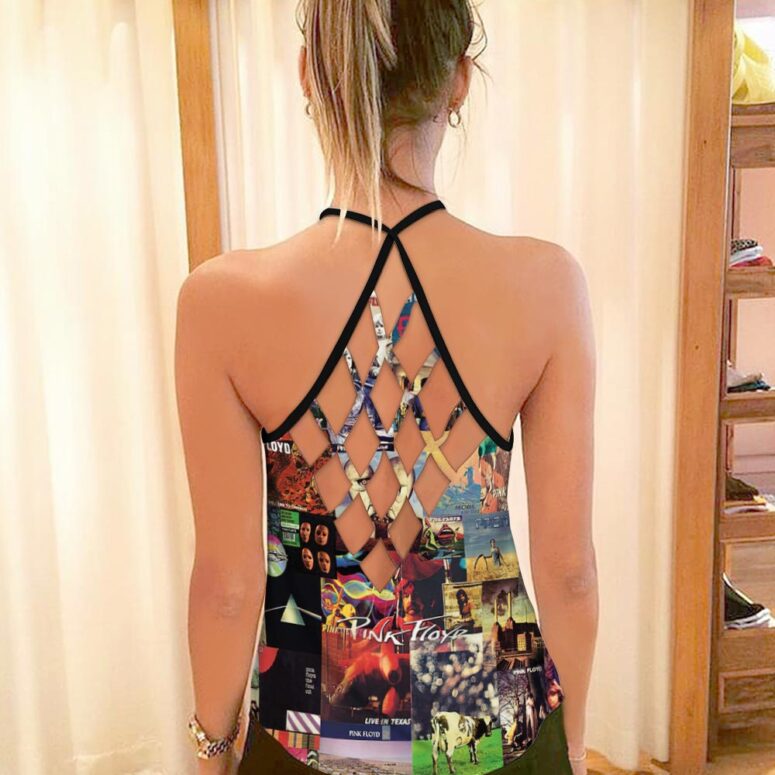 Pink Floyd Albums Collage Criss Cross Tank Top