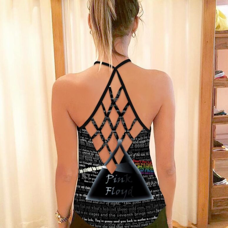 Pink Floyd Lyric Collage Prism Vintage Criss Cross Tank Top