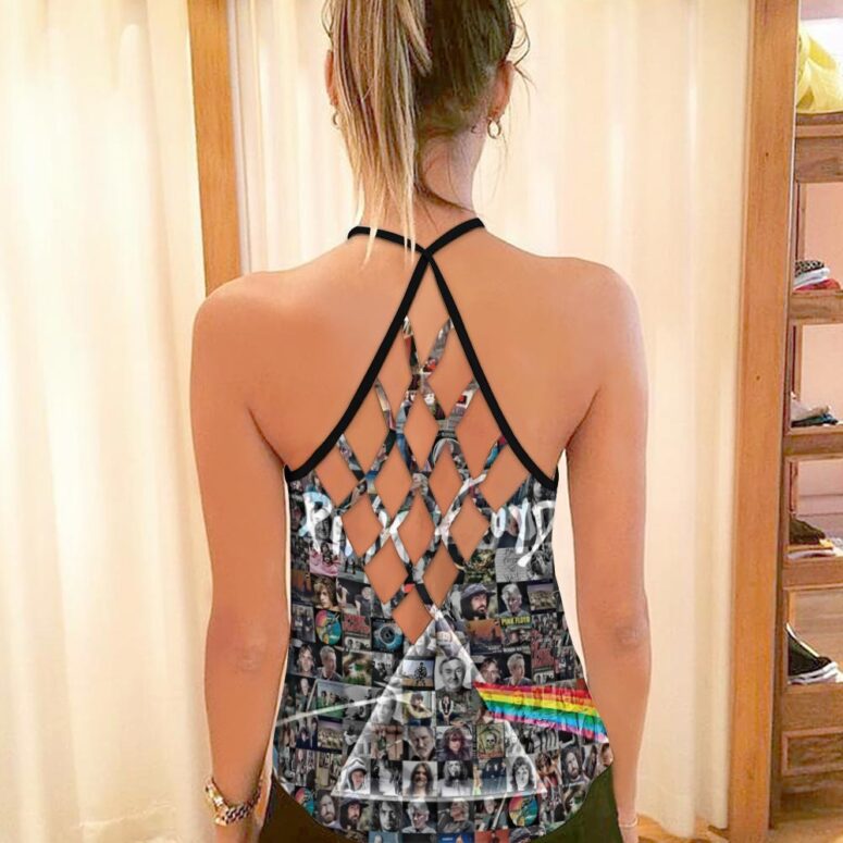 Pink Floyd Photo Mosaic Print Art of All Things Criss Cross Tank Top