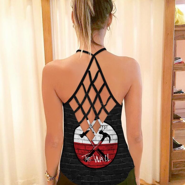 Pink Floyd The Wall Emblem on Brick Background Criss Cross Tank Top