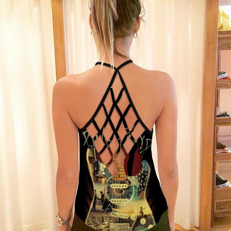 Pink Floyd and Guitar Art Criss Cross Tank Top Pink Floyd and Guitar Art Criss Cross Tank Top