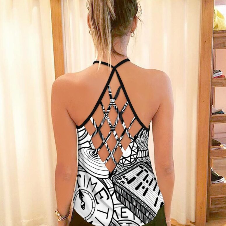 Time Hand drawing art Pink Floyd Criss Cross Tank Top