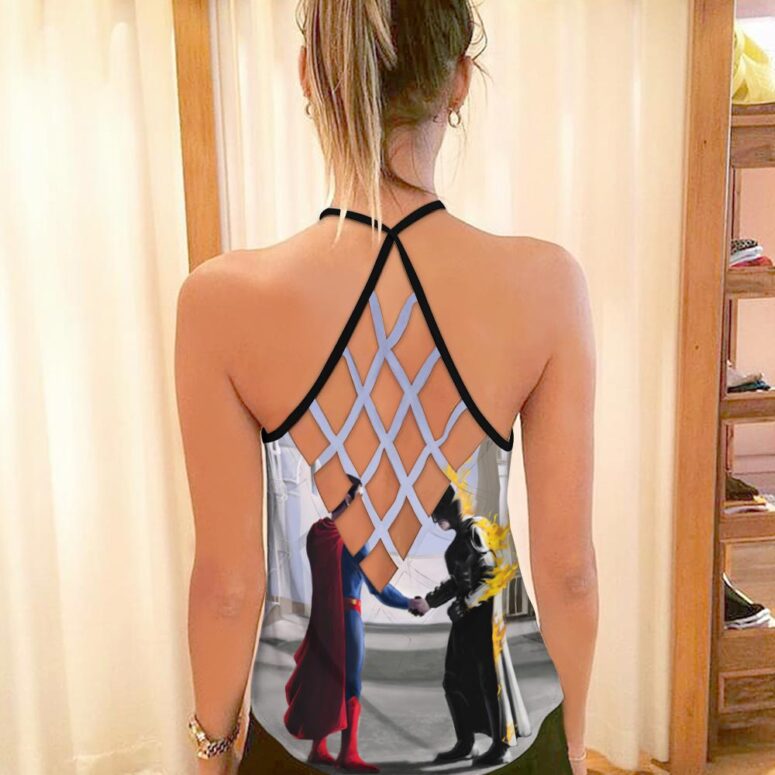 Superman vs Batman Wish You Were Here Pink Floyd Criss Cross Tank Top Superman vs Batman Wish You Were Here Pink Floyd Criss Cross Tank Top