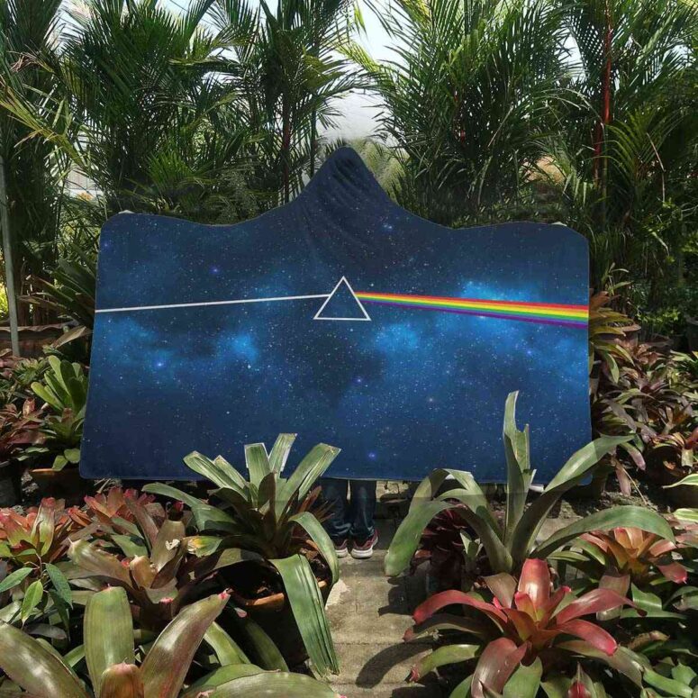 Dark Side Of The Moon Art Blue Pink Floyd Hooded Blanket