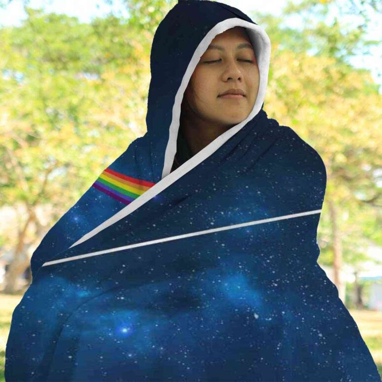 Dark Side Of The Moon Art Blue Pink Floyd Hooded Blanket