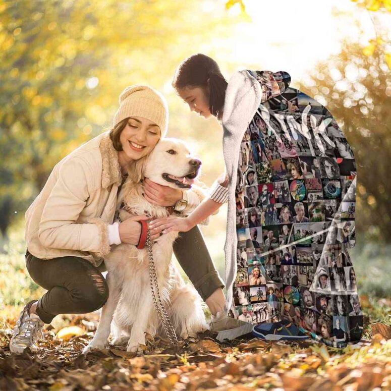 Pink Floyd Photo Mosaic Print Art of All Things Hooded Blanket Pink Floyd Photo Mosaic Print Art of All Things Hooded Blanket