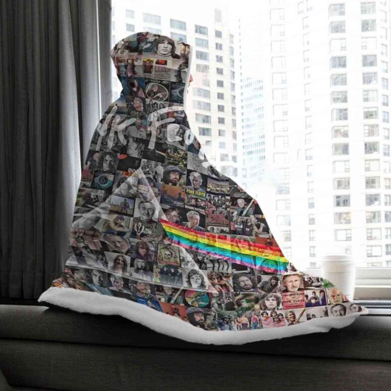 Pink Floyd Photo Mosaic Print Art of All Things Hooded Blanket Pink Floyd Photo Mosaic Print Art of All Things Hooded Blanket