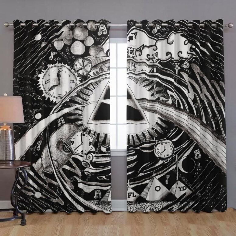 Pink Floyd Window Curtains - DSOTM Hand Draw Art Pink Floyd Window Curtains - DSOTM Hand Draw Art