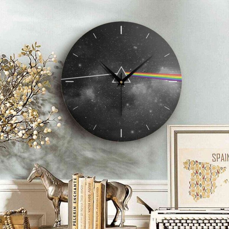 Pink Floyd Wooden Clock - Dark Side Of The Moon Art Black Pink Floyd Wooden Clock - Dark Side Of The Moon Art Black