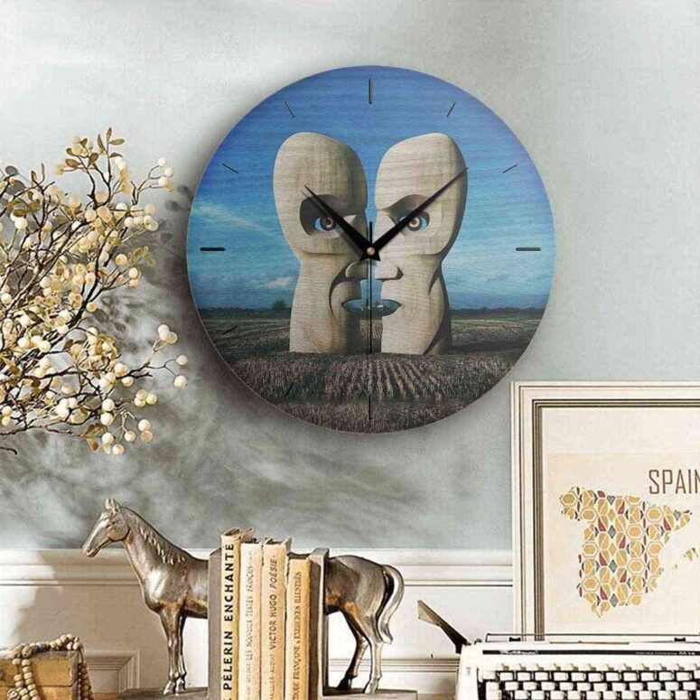 Pink Floyd Wooden Clock - Division Bell Stone Heads