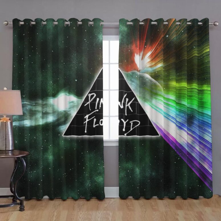 Pink Floyd Window Curtains - Dark Side Of Moon Galaxy Green Pink Floyd Window Curtains - Dark Side Of Moon Galaxy Green