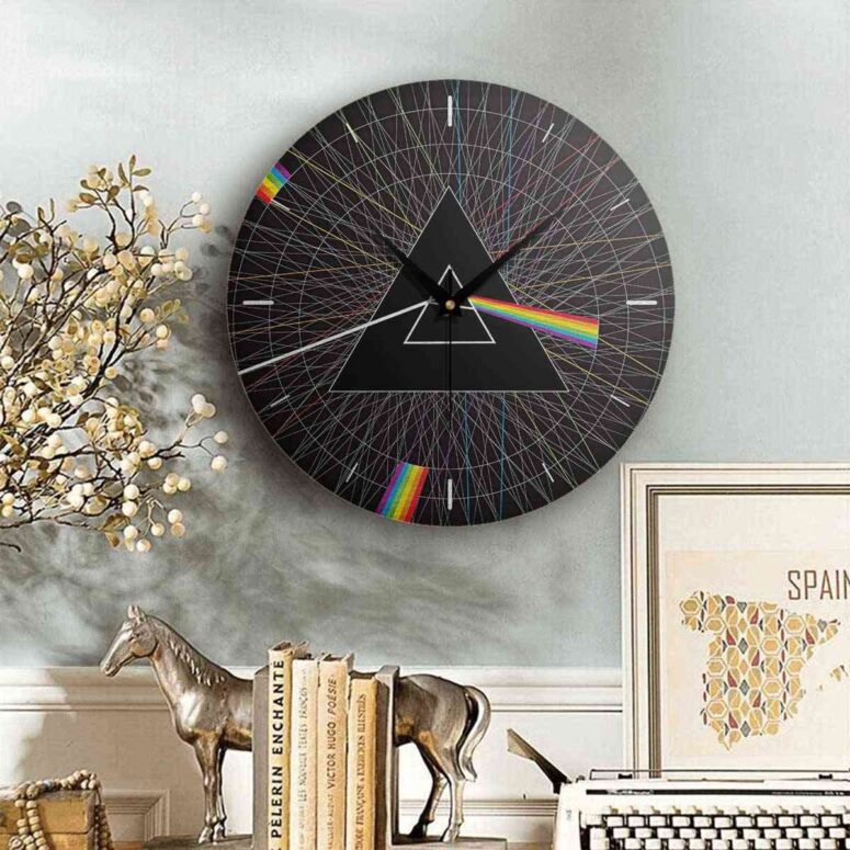 The Dark Side Of The Moon Pink Floyd Wooden Clock - Line Art