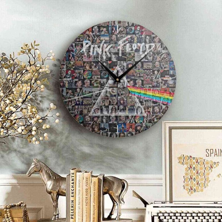 Pink Floyd Wooden Clock - Photo Mosaic Print Art of All Things