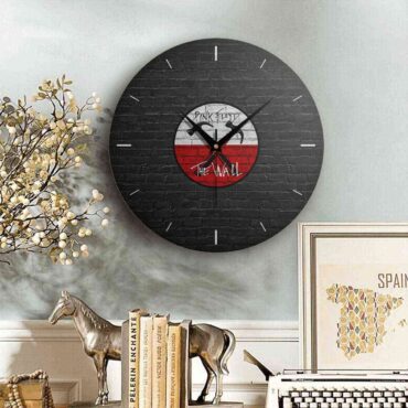 Pink Floyd Wooden Clock - The Wall Emblem on Brick Background Pink Floyd Wooden Clock - The Wall Emblem on Brick Background