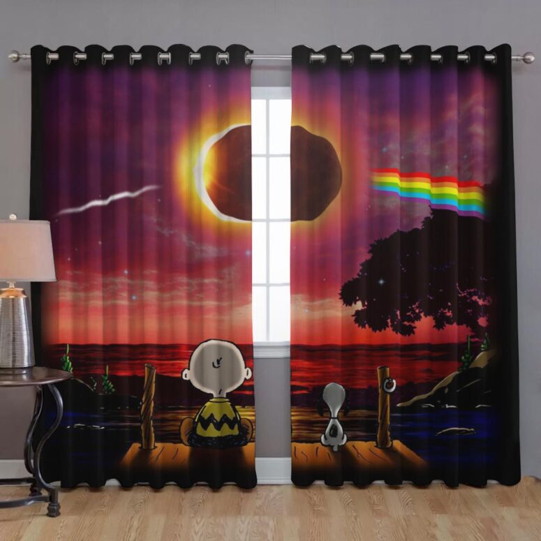 Pink Floyd Window Curtains - Snoopy Dark side of the moon Eclipse Galaxy