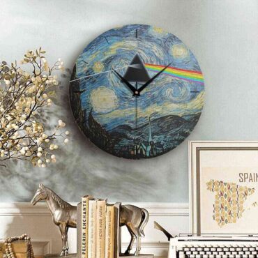 Pink Floyd Wooden Clock - Starry Night Dark Side Of The Moon Van Gogh Pink Floyd Wooden Clock - Starry Night Dark Side Of The Moon Van Gogh