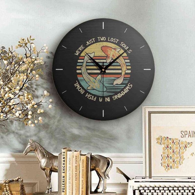 Pink Floyd Wooden Clock - Two Lost Souls swimming