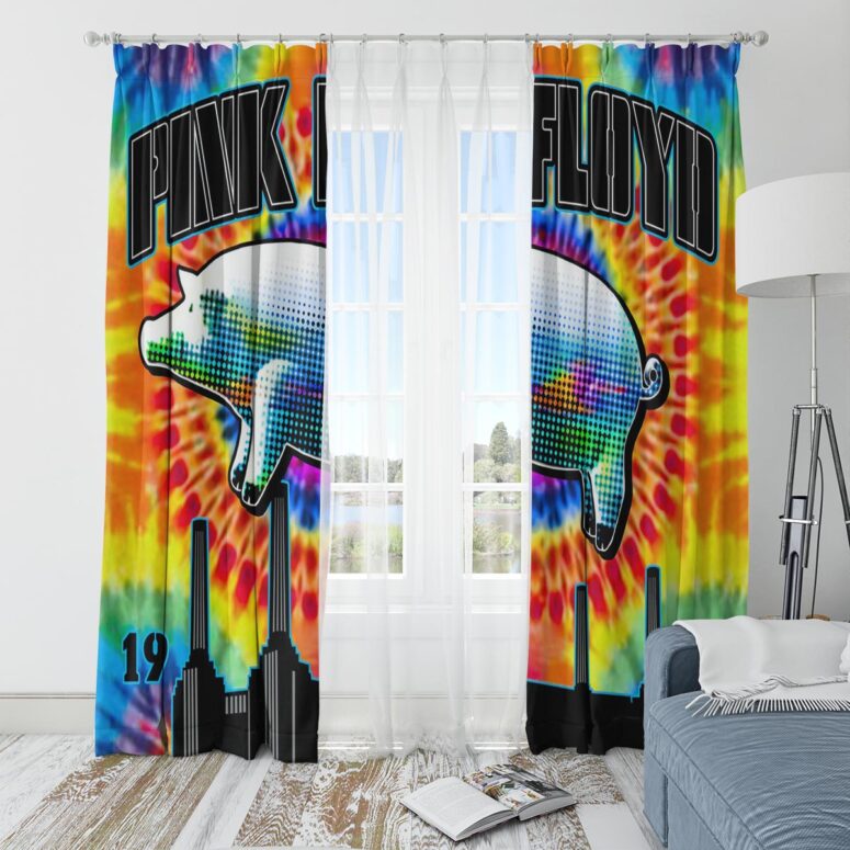 Pink Floyd Window Curtains - Animals 1977 TieDye Pink Floyd Window Curtains - Animals 1977 TieDye