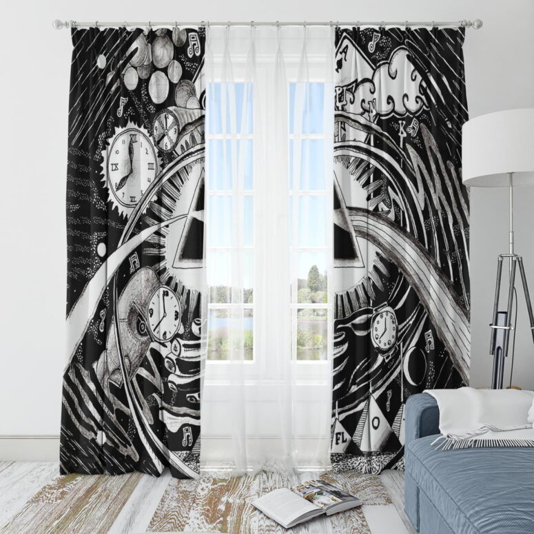 Pink Floyd Window Curtains - DSOTM Hand Draw Art Pink Floyd Window Curtains - DSOTM Hand Draw Art