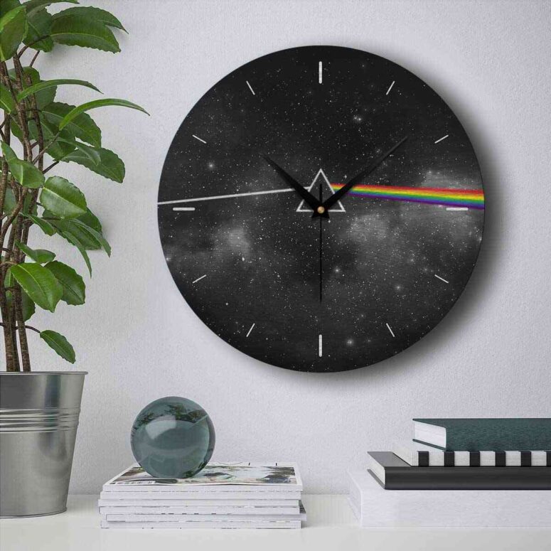 Pink Floyd Wooden Clock - Dark Side Of The Moon Art Black Pink Floyd Wooden Clock - Dark Side Of The Moon Art Black