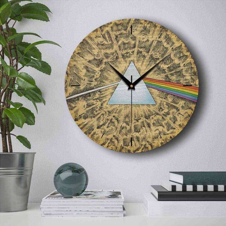 Pink Floyd Wooden Clock - Dark Side Of The Moon Cartoon Style